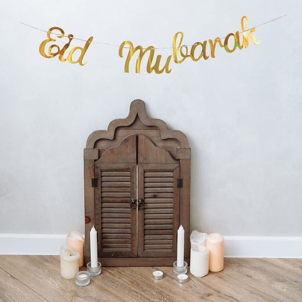 Eid Mubarak bokstavsbanderoll Girlang DIY muslimska Ramadan festtillbehör Dekorationer Eid-firande (guld)