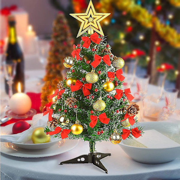 20 tum/50 cm Bordsskiva Julgran, Konstgjord Mini Julgran Med Led-Ljusslinga & Dekorationer (Julgran)