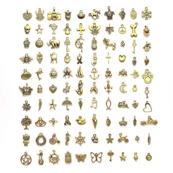 100 stk tibetansk antikk gull sjarm Blandede anheng Gjør-det-selv for armbånd Halskjede Smykker å lage og lage