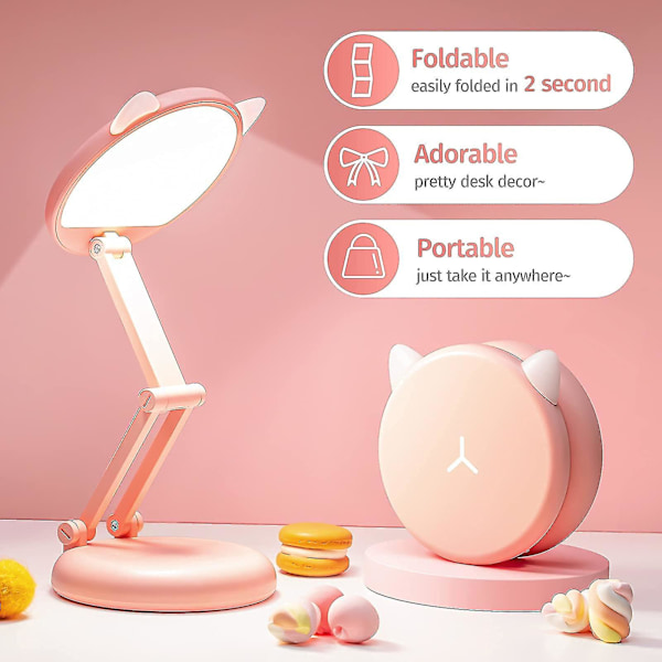 Söt skrivbordslampa Rosa lampa Kawaii skrivbordstillbehör, Vikbar & Bärbar Rosa skrivbordstillbehör Kawaii inredning
