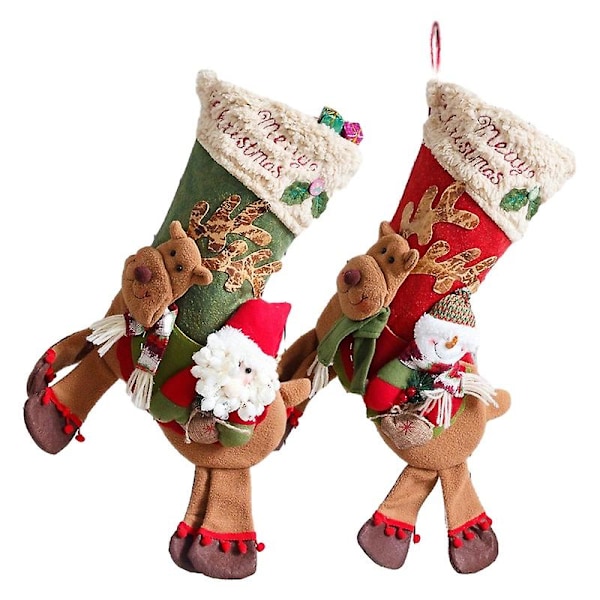 2-pack Julstrumpor Presentpåse Juldekorationer Present Tomte Snögubbe Strumpor Presentdekoration Hängande