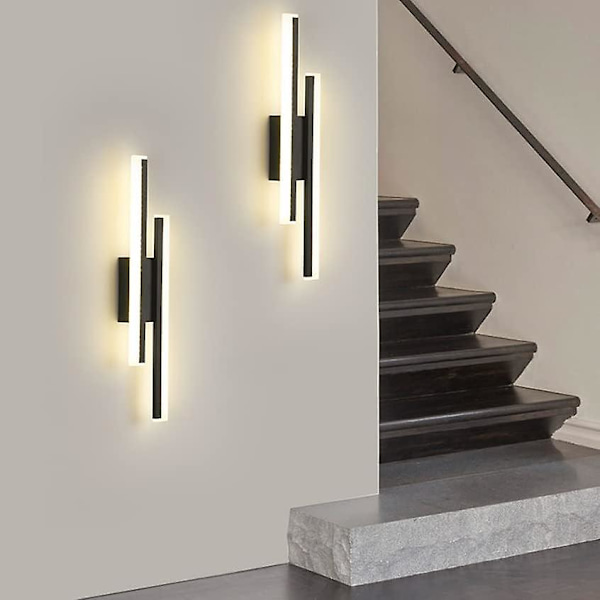 LED-vegglamper innendørs, 16W akryl LED-vegglampe varm, vegglampe for soverom stue korridor gang, svart