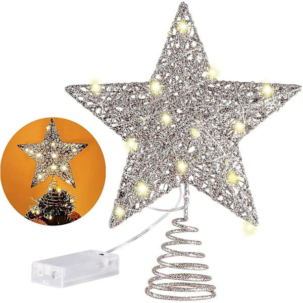 10 Tommers Juletre Topper Med 20 LED-Lys. Roségull Glitrende Metall Juletre
