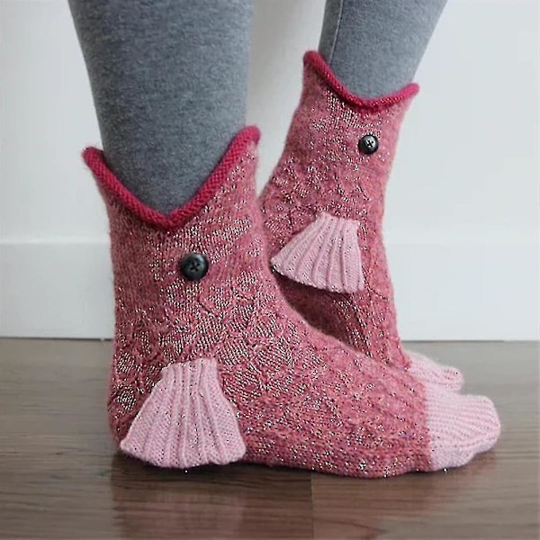 Stickade Fiskstrumpor för Kvinnor Män, Nyhet Fiskstrumpor Golvstrumpor (Rosa)