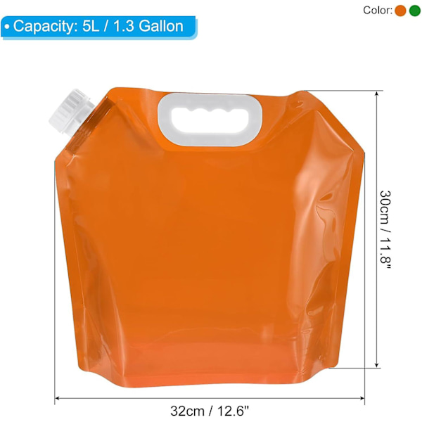 1,3 gallons 5L hopfällbar vattenbehållare påse, 4-pack plastförvaringskanna hopfällbar vattenpåse för camping, vandring, nödvattenlagring