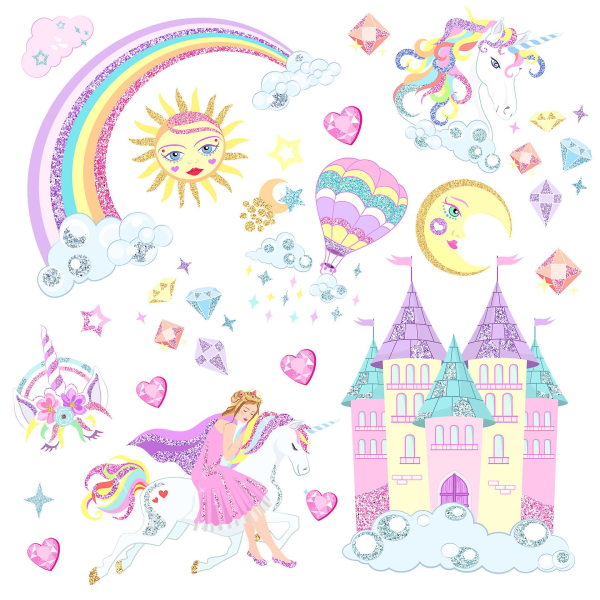 A set of rainbow girl castle wall decals wall sticker wall decoration for bedroom living room kitchen