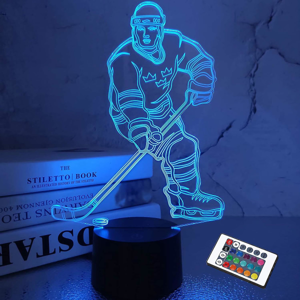 3d Nattljus Hockeyspelare 3d Illusion Sänglampa 16 färger Fjärrkontroll Färgändring Bästa födelsedagspresent för män kvinnor