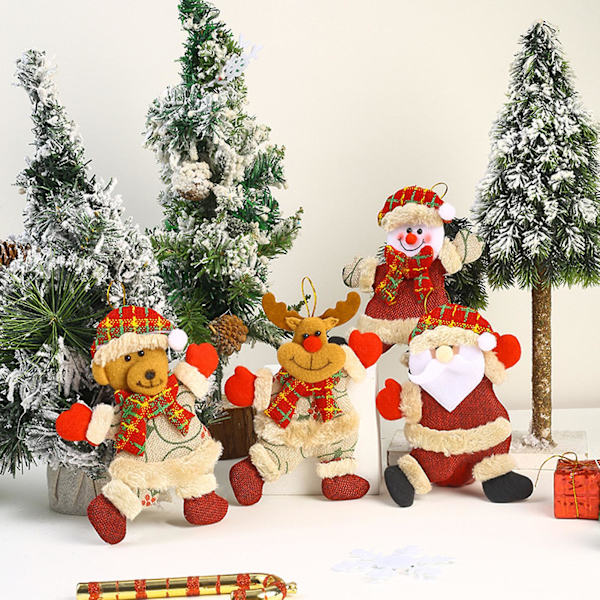 Julgranshänge med snöre Söt tecknad tomte snögubbe älg dockhänge (H)