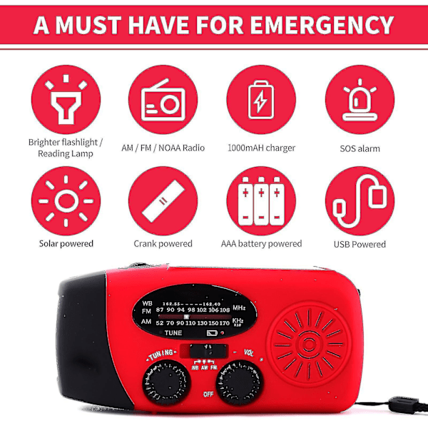 Crank Solar Radio - 13 FM AM SW Modtager Crank Dynamo Radio