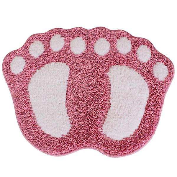 Halkskyddad badrumsmatta med stort fotmönster för badrum och dusch, absorberande, rosa färg, 48 x 67 cm