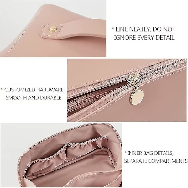 Peach Kosmetikpose, Peach Stor Kapacitet Rejse Kosmetikpose, Vandafvisende Pu Læder Makeuppose-9（Pink）