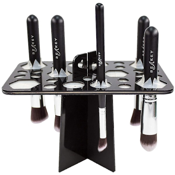 Makeup Pensel Tørrestativ, Sammenklappelig Makeup Pensel Holder, 28 Huller Makeup Pensel Tørrestativ - Sort