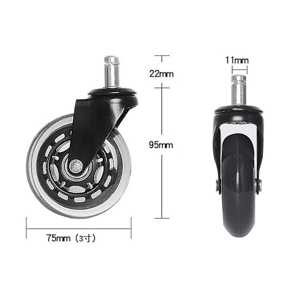 Kontorstolhjul Erstatning Gummi Stol Caster For Tregulv, 3stk