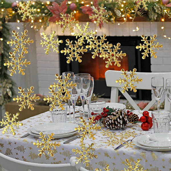 300 st Xmas Simulerings Snöflingor Mini Holografiska DIY Tillbehör Julgran Ornament Falska Snöflingor för Fest (Guld)