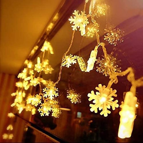 Julelys, 20 Ft 40 Led Snowflake String Lights Batteridrevet Vandtæt Fairy Lights