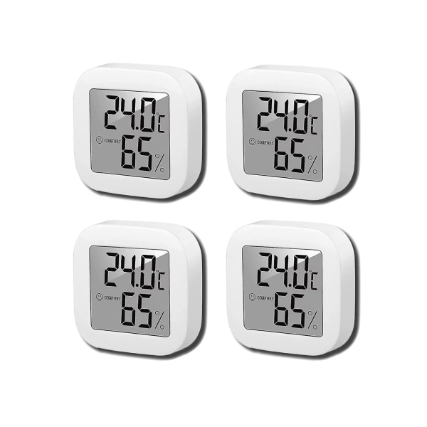 termometer indendørs hygrometer, 4 stykker digitalt termometer, babyværelse termometer, mini LCD termometer til hjemmet, kontor, baby værelse, garderobe