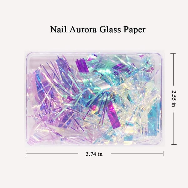3 farger Aurora glass papir negleklistremerke, populært reflekterende speildesign knust glass papir spiker 3d knust glass stykker diy neglekunst dekorasjon