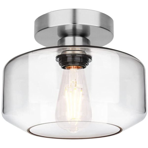 Halvspolad taklampa i glas med silver Edison LED-lampa, HANBING