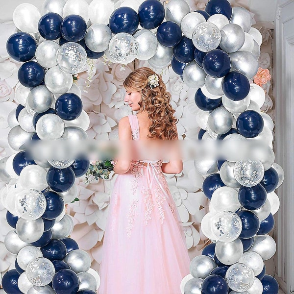 Blå ballonger kranssett, marineblå konfetti hvite ballonger bue kompatibel med fest bryllup bursdagsdekor