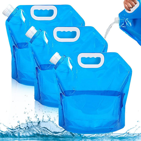 3-pack hopfällbar vattenbehållare, 10L utomhus hopfällbar vattenpåse bilvattenbärare behållare för sport camping vandring picknick BBQ