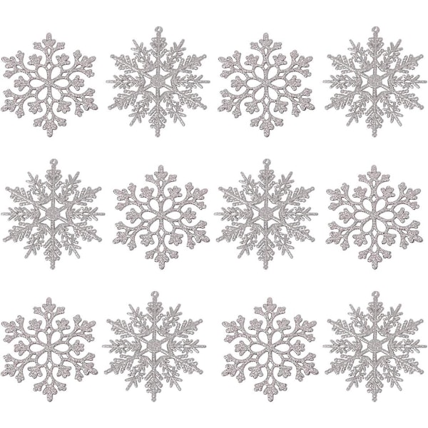36 st Glittrande Plast Snöflingor, Glimrande Silver Iridescent Glitter Julgransdekorationer För Dekoration, Hantverk Och Jul 4 tum
