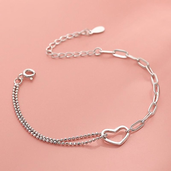 Hjärta Silver Berlock Bead Chain Armband Damsmycken Present, 1 Count