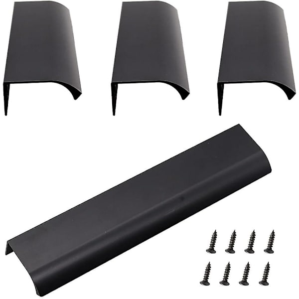 Dolda handtag i aluminium, 4-pack, osynliga möbelhandtag i aluminiumlegering för köksskåp, vardagsrum (200x40mm) (svart)