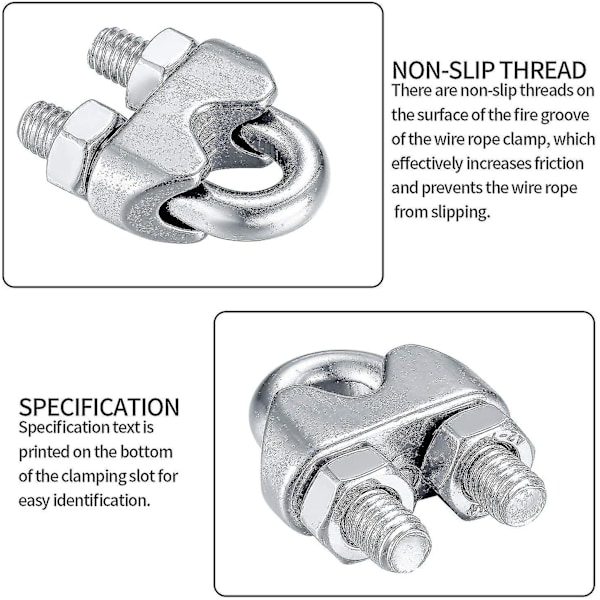 12 stk. Wire Rope Clips Klemmer, U-Bolt Saddelbeslag, U-Formet Klemmer, Rustfrit Stål