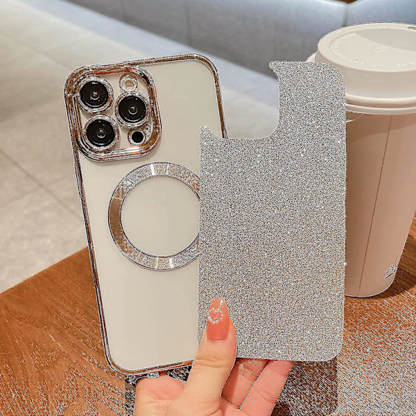 Kompatibel med Iphone 14 Pro Max Magnetiskt Gradient Glitterfodral, Pläterad Bling Söt Fodral med MagSafe för Kvinnor Flickor Fullt Kameraskydd Bakre Skydd