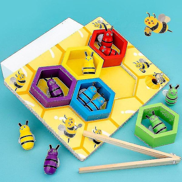Träbin Stockar Matchande Bi Spel Leksaker Lärande Sortering Färg Pussel Förskoleleksaker För Barn