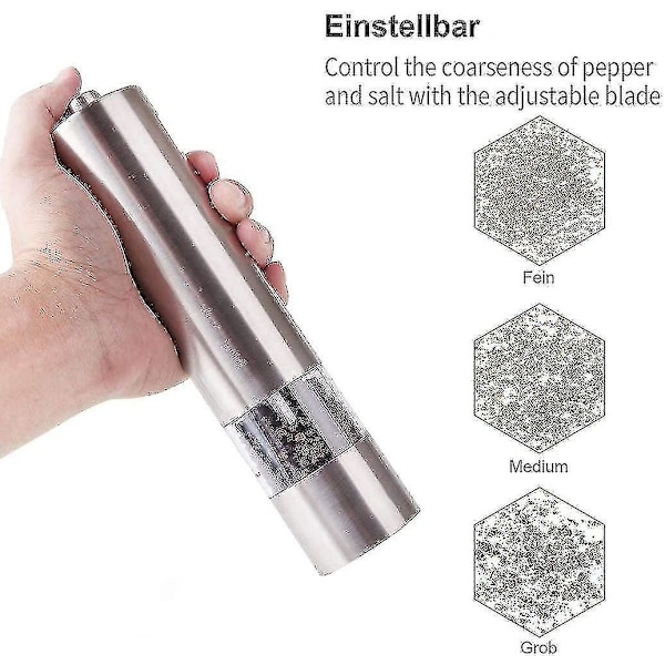 2 stk. Rustfritt Stål Krydderkvern Keramisk Kvern Salt og Pepper