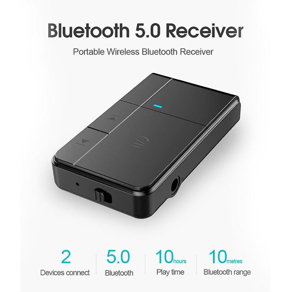 Bluetooth V5.0-mottaker, Mini Bluetooth Car Aux Adapter / 10 timers håndfri bilsett Bærbar trådløs musikkadapter for bil/hjemmelyd stereoanlegg