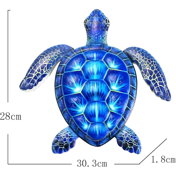 Metallsköldpadda i järn, väggdekoration för utomhusbruk, hängande konstverk för simbassäng, trädgård eller badrum (blå)