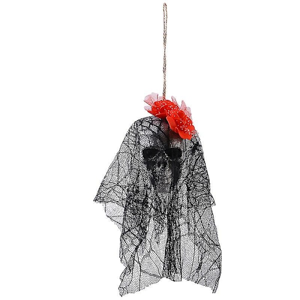 Halloweenin pelottava kalloluuranko-haamu riippuva koriste kotipuutarhaan, pihalle, baariin, juhliin, kummitustaloon (punainen kukka)