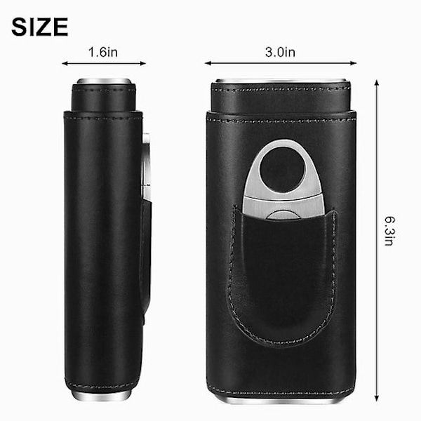 3-Finger Læder Cigar Etui med Cutter Cedar Træforet Cigar Humidor Bærbar Rejse Cigar Etui, Sort