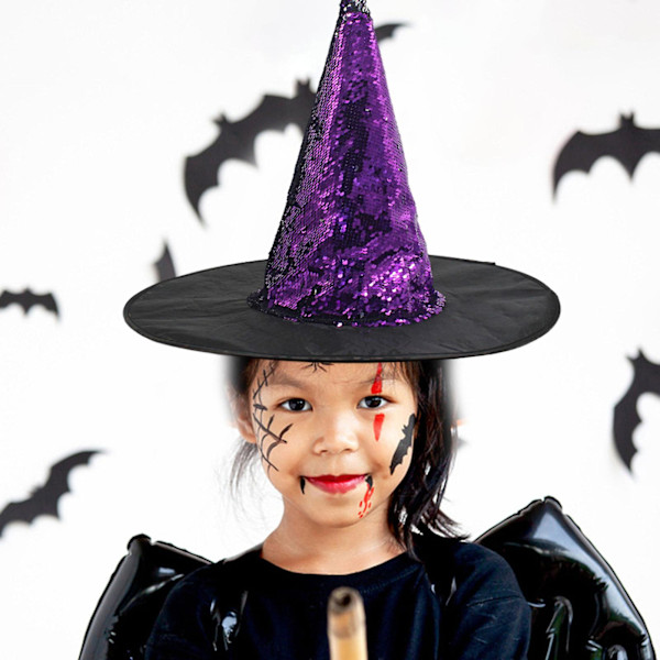 Halloween-häxhatt för kvinnor och män, maskeradhuvudbonad, tryckt tyg, trollkarlsmössa, Halloween-festkostymtillbehör, cosplay-rekvisita (grön)