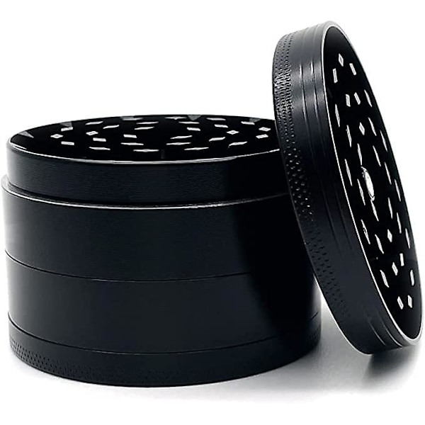 Stor 2,4\" (63 mm) krydderikværn i zinklegering i 4 dele sort (sort)