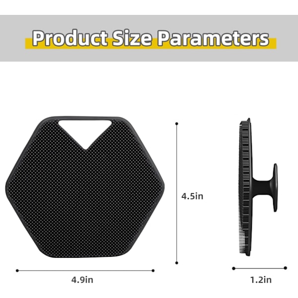 Silikon eksfolierende kroppsskrubb med oppbevaringskroker, enkel å rengjøre, skummende og gjenbrukbar, flat rengjøringsbørste for bading, hårvask (svart)