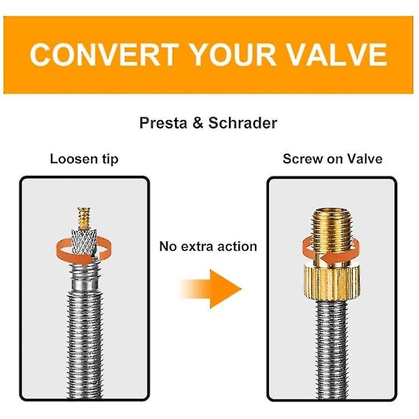 6 kpl Presta-venttiilin sovittimia, muuntaa Presta-venttiilin Schrader-sovittimeksi pyörälle, renkaan täyttö standardipumpulla