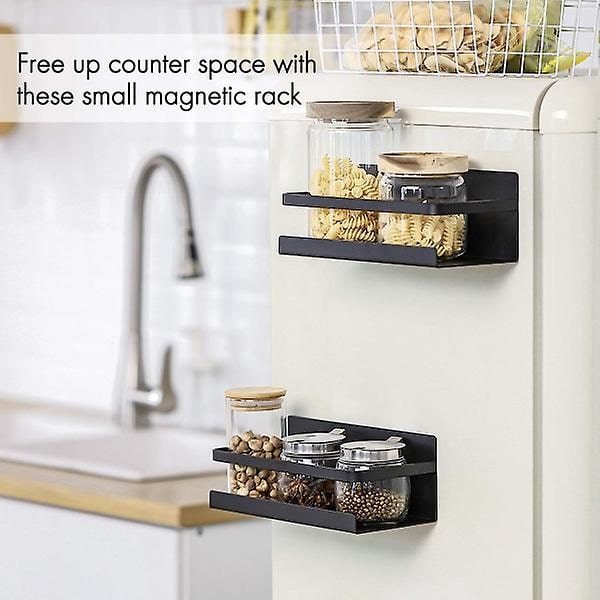 Magnetisk kryddhylla Organizer Kryddor Organizer 2 Pack Matt Svart Kryddhållare för Kylskåp