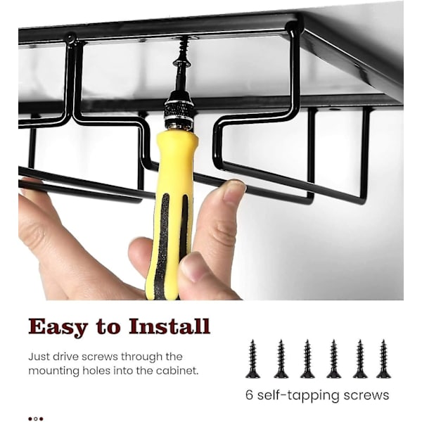 Vinglasstativ, 4 rækker Vinglas Holder Opbevaring Hanger Metal Organizer Under Cabinet Stemware Rack Til Bar Køkken Skab, Sort