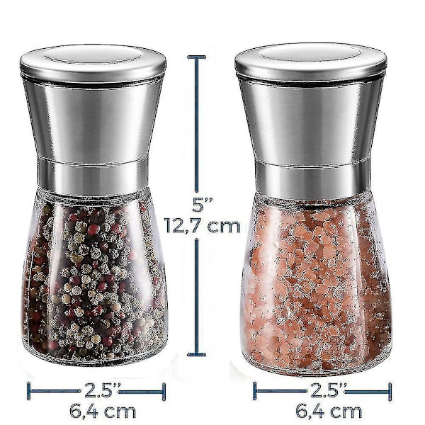 Salt- og peberkværnsæt Premium Rustfrit Stål Salt- og Peberkværn med Glaslegeme og Justerbar Grovhed