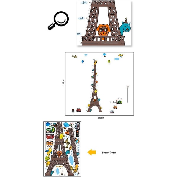 tegneserie Dyr Klatring Eiffeltårnet Veksthøydediagram Avtakbare veggdekorer Klistremerker, Barn Baby Soverom Barnehage DIY Dekorative