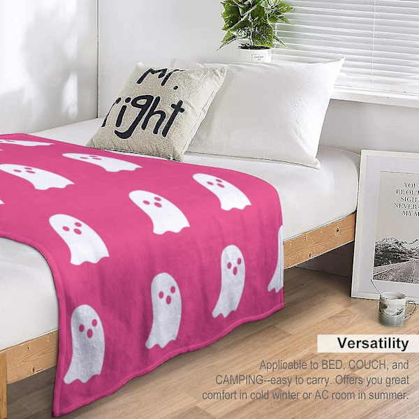 Halloween Viral Rosa Spöke Filt Flanell Mjuk För Alla Säsonger Filtar Kawaii Plysch Söt Kastfilt För Sovrum (150x200cm, Flanell 03)