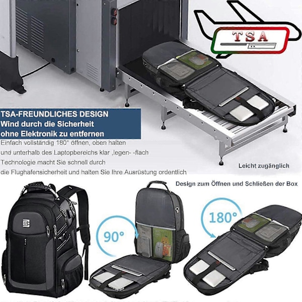 Laptopryggsäck, Stöldskydd, Slimmad, Tålig med USB-laddningsport, Passar 16-tums laptop (20 tum, Blå)