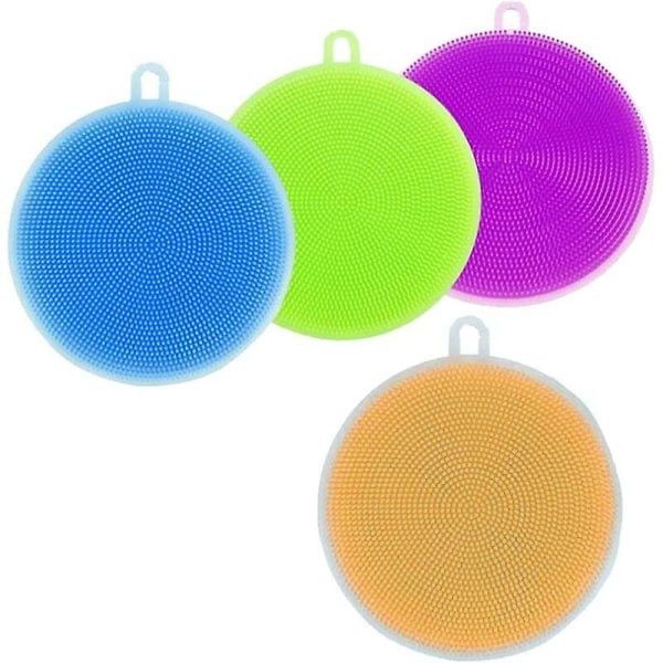 4 Pcs Silicone Dishwashing Brush Antibacterial Sponge for Washing Vegetable Fruit Dishes