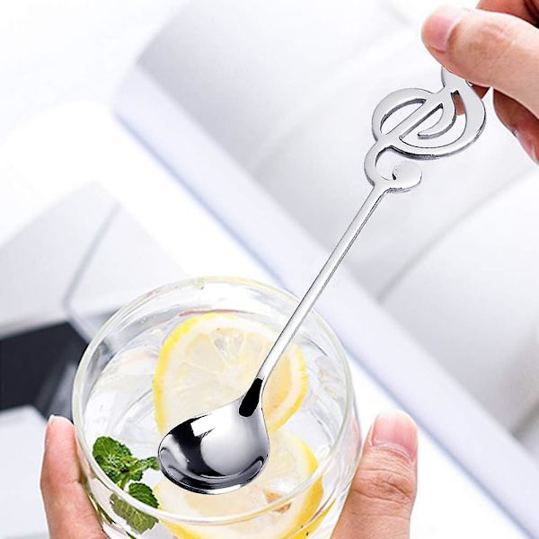 Kaffeskeer, 4 stk. rustfrit stål kaffeteske musiknote skeer dessertskeer omrøringsskeer
