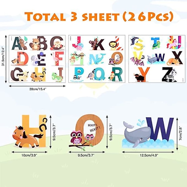 ABC English Alphabet Wall Stickers, Nursery Room Stickers, Animal Wall Stickers, Baby Børneværelse Vægdekoration til stue