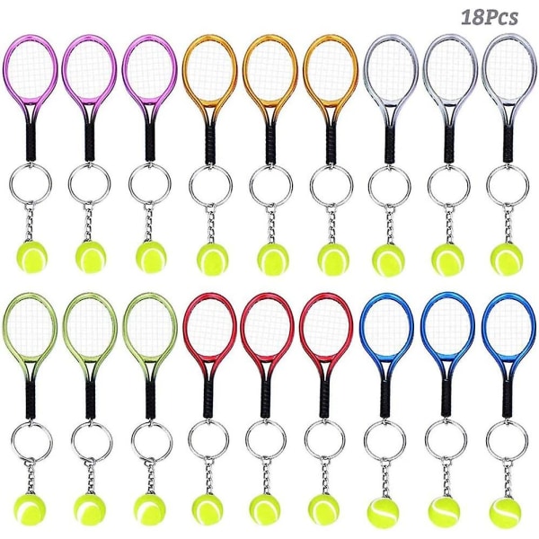 18 st Mini Tennisracket Nyckelring Nyckelring, Modelegering Tennis Split Ring Nyckelring för sportentusiaster