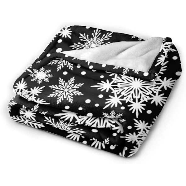 Vinter Snöflinga Svart Täcke Super Mjukt Varm Fyra Säsonger Juldekoration Ullfilt För Säng Stol Bil Soffa Sovrum 152.4 Cm X 127.7 Cm